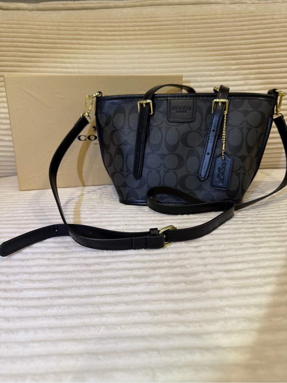Coach Black Signature Crossbody Mini Tote with Gold Hardware